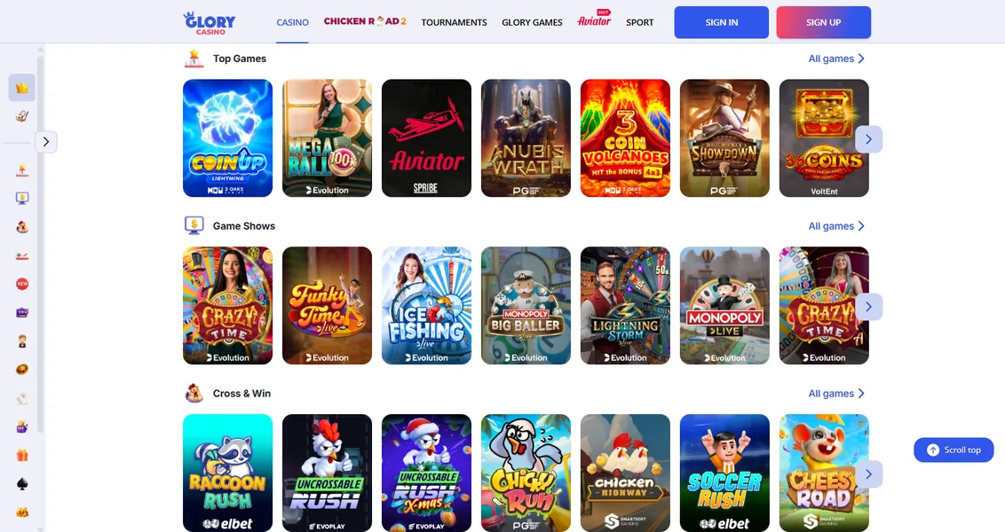 Games Available in the Glory Casino Mobile App